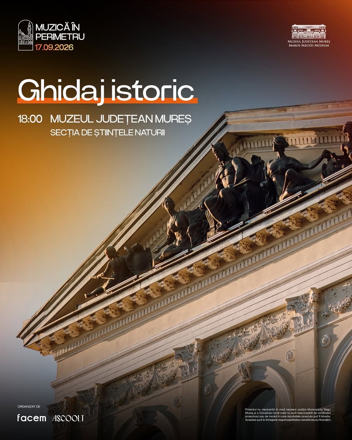 Afișul Ghidaj istoric, 17.09.2026, ora 18:00, Muzeul Județean Mureș - Secția de Științele Naturii